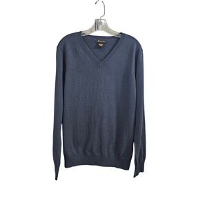 VINTAGE Fink Men Blue 100% Merino Wool V-Neck Long Sleeve Sweater Size Large EUC